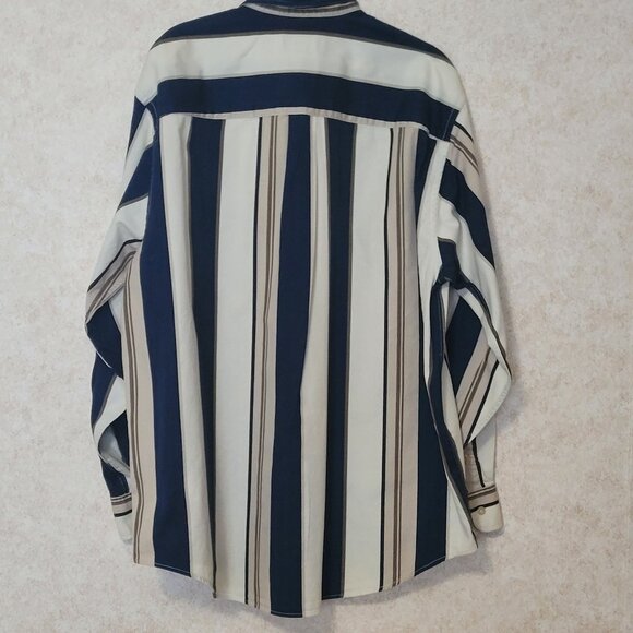 Navy Blue Striped Mens Long Sleeve Trader Bay Shirt Size XL - Picture 14 of 14